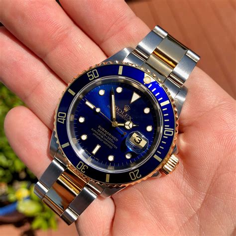 rolex submariner blue gold 16613|Rolex Submariner 16613 review.